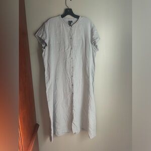 Eileen Fisher 100% Linen Button Blue Dress Size XL